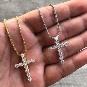 925 Sterling Silver Classic DBY CZs Cross Necklace
